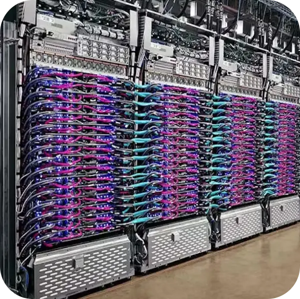 A technician inspecting servers