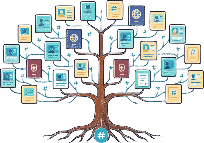 Merkle tree illustration showing data leaves and cryptographic verification